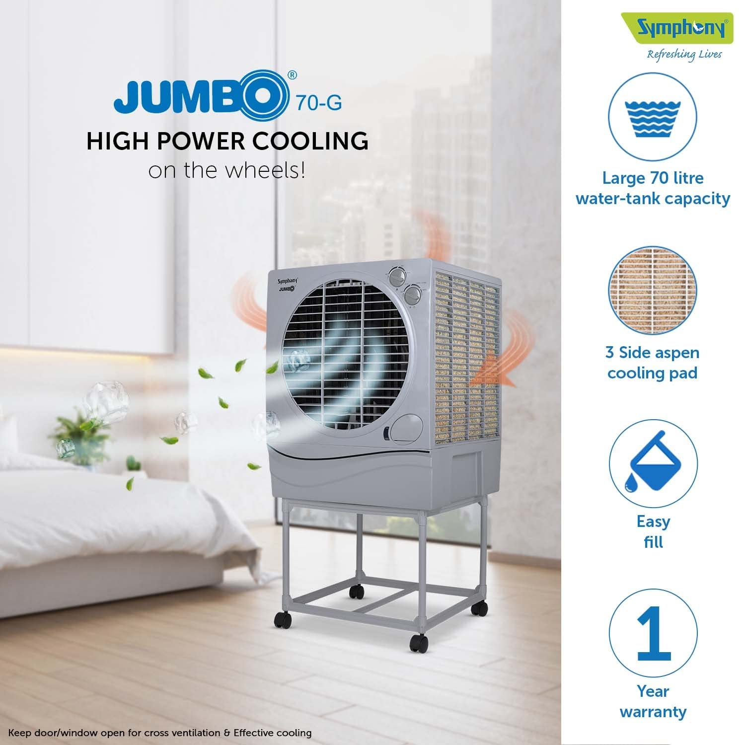 Symphony Jumbo 70 Desert Air Cooler Grey 70L