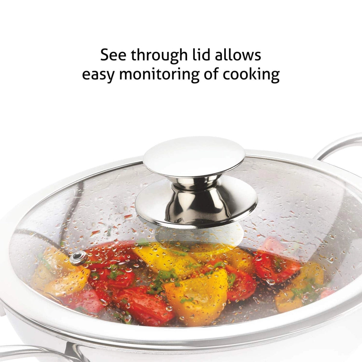 Alda Vitale Tri-Ply Stainless Steel Wok Pan Kadhai 36 cm 9 LTR with Glass Lid