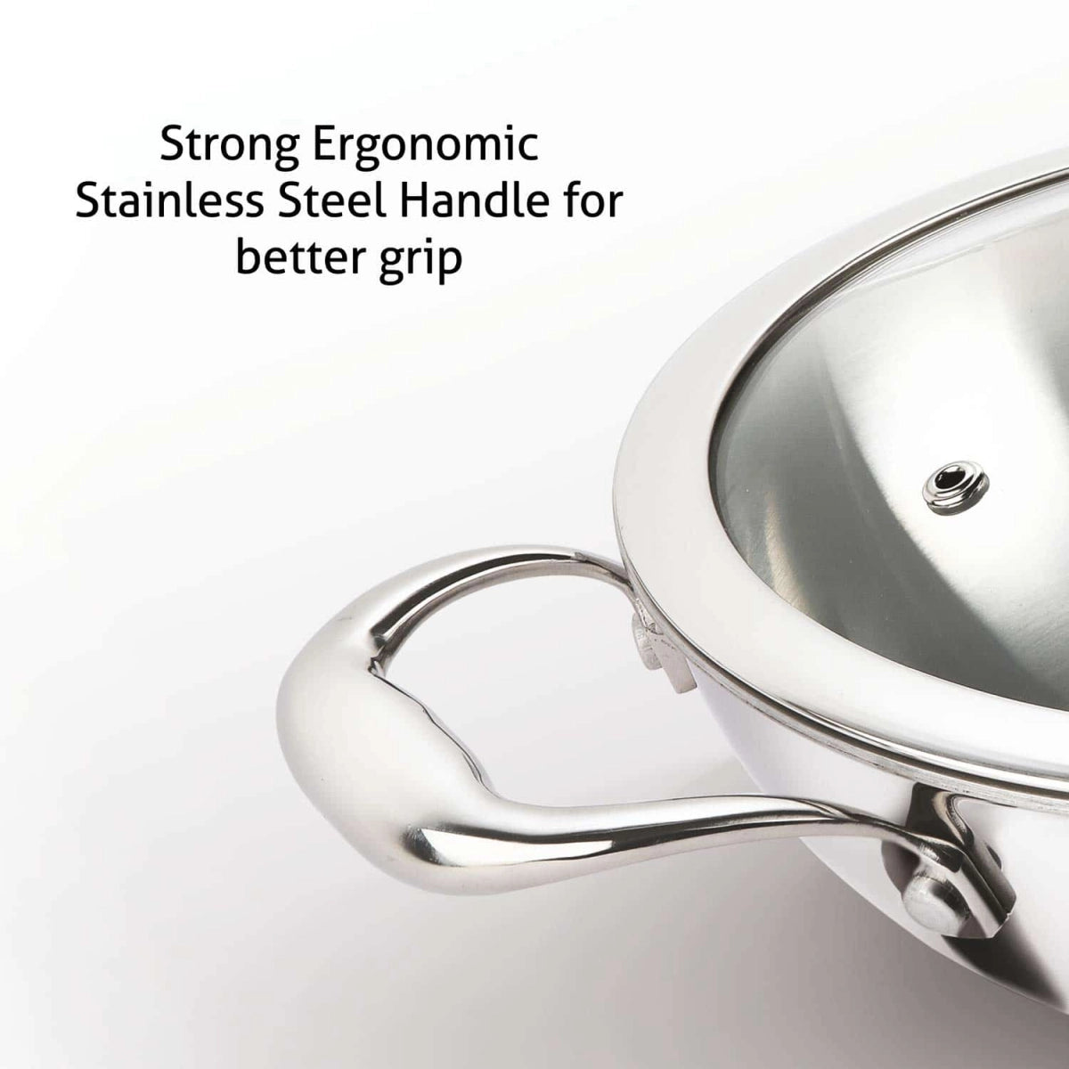 Alda Vitale Tri-Ply Stainless Steel Wok Pan Kadhai 36 cm 9 LTR with Glass Lid