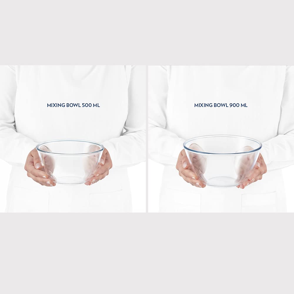 Borosil Glass Mixing & Serving Bowl Set, Set of 3, Oven & Microwave Proof, 350 ml +500 ml + 900ml, Clear (IYECSB03NL3559)