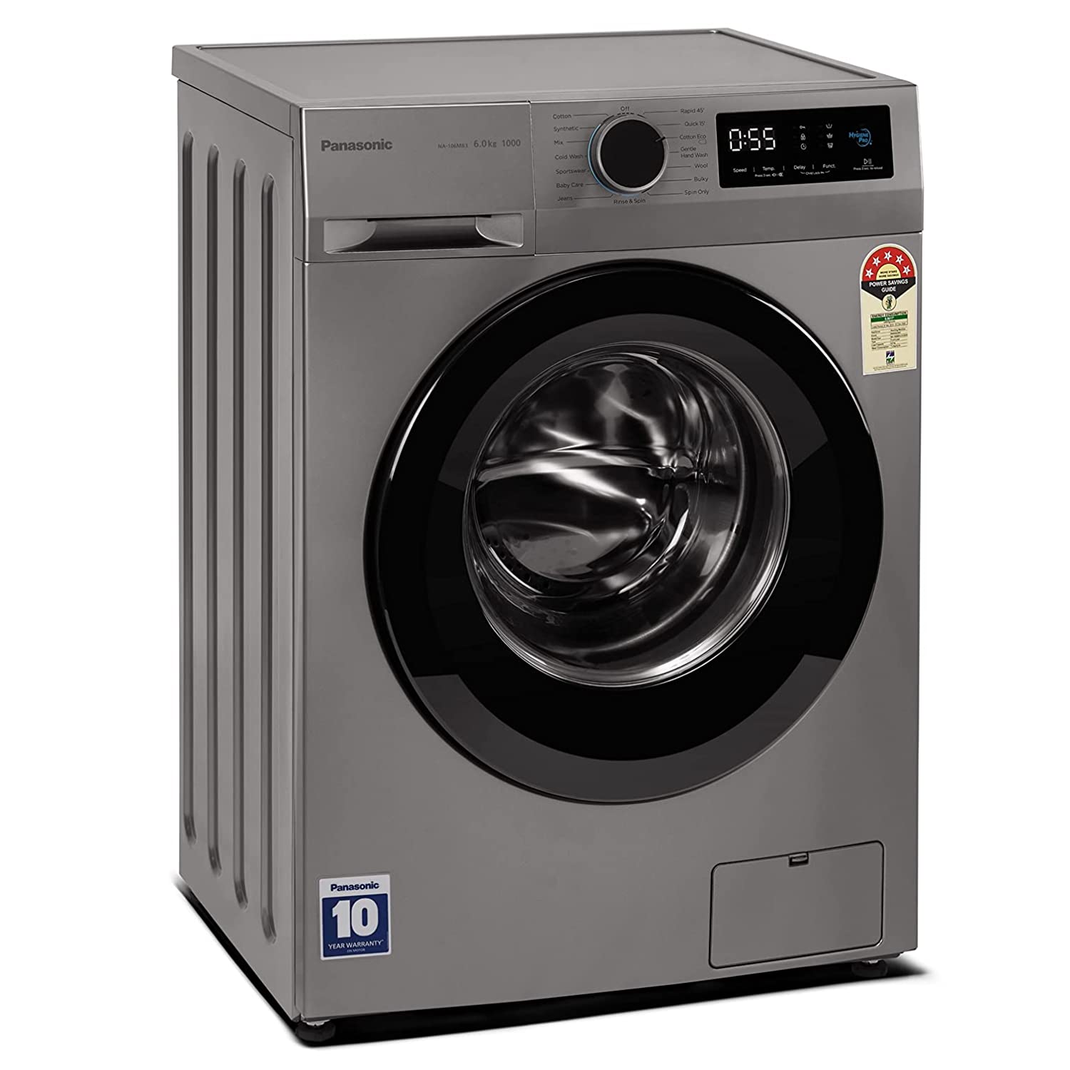 Panasonic 6 kg 5 Star Fully Automatic Front Loading Washing Machine (NA-106MB3L01, Grey)