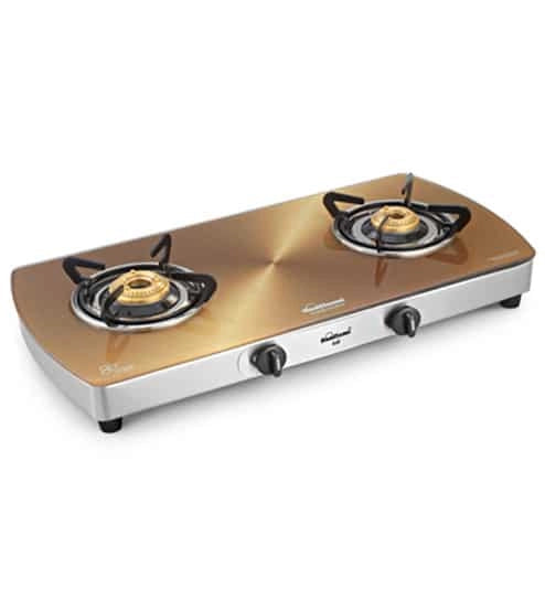 Sunflame Crystal Metal Gas Stove Art Gold 2 Burner (2B) SS