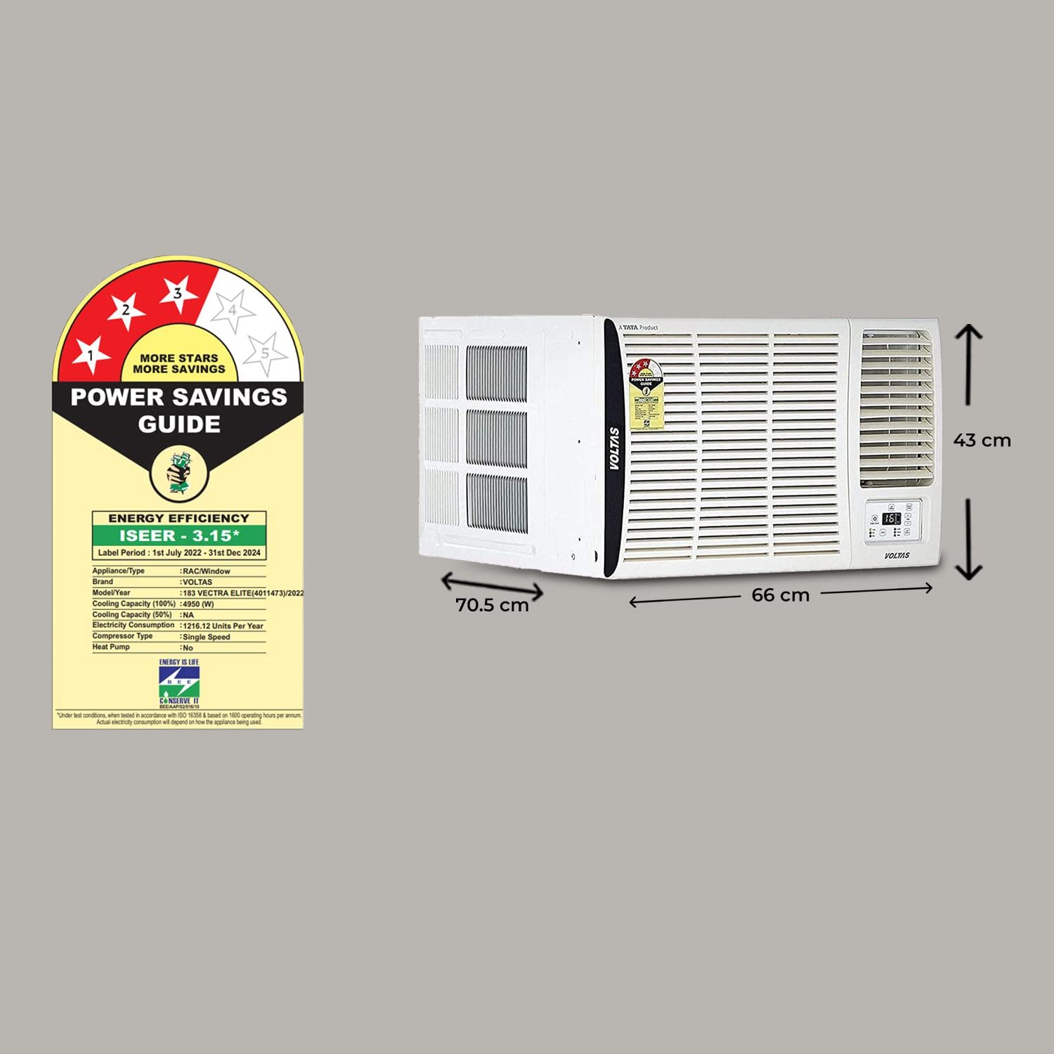 Voltas 1.5 Ton 3 Star, Fixed Speed Window AC 183 Vectra Elite White