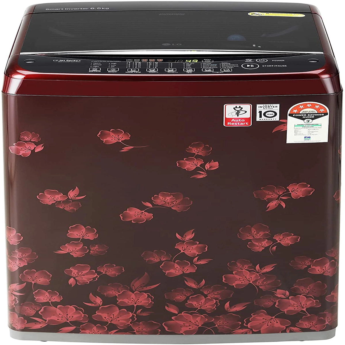 LG 6.5 Kg 5 Star Smart Inverter Fully-Automatic Top Loading Washing Machine (T65SJDR1Z, Red Floral Pattern, Punch+3)