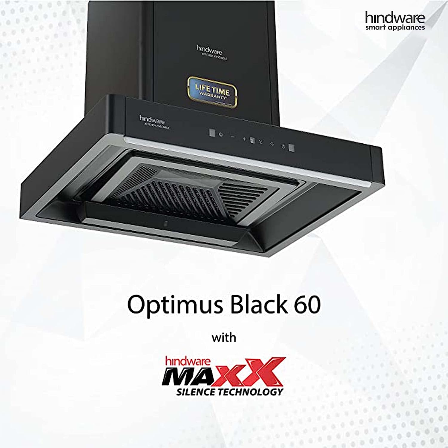 Hindware Optimus 60 cm 1400 m³/hr Filterless Auto-Clean Wall Mounted Kitchen Chimney with Motion Sensors, Touch Control, MaxX Silence Technolog