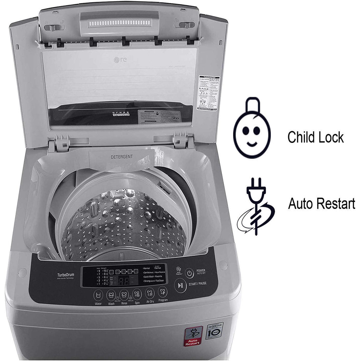 LG T8069NEDLH 7.0kg, Middle free Silver, Punch+3, TurboDrum