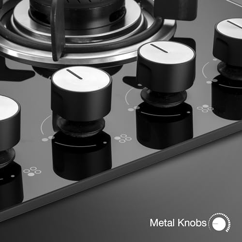 KAFF CRISTA CRH 604 Built-in Hob/Hobtop 4 Burners, Auto Electric Ignition Glass Top, 60 CM, Black Coated Tornado Style Burners, SS Drip Tray, 8 MM Thick Toughened Glass (Black)
