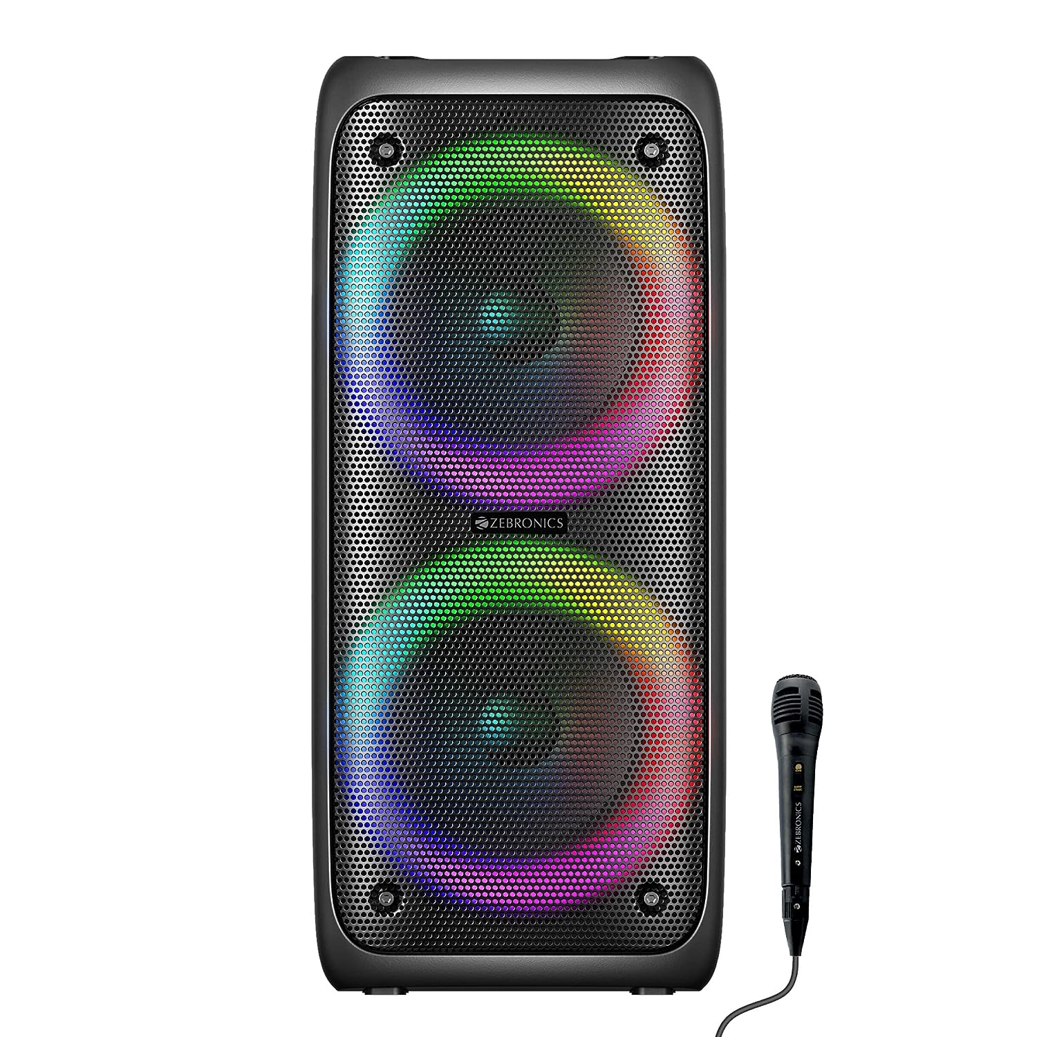 ZEBRONICS Barrel 200 Bluetooth 5.0 Portable Speaker with 40W RMS, TWS, Wired Mic, Karaoke, RGB Lights, Mobile Holder, Dual 6.5" Drivers, Carry Handle and Built-in Rechargeable Battery