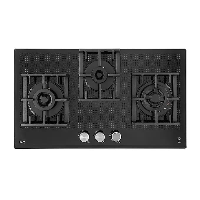 KAFF NVH 783 Built-in Hob, Series Milano, high-Efficiency hob with Full Brass Burners, Auto Electric Ignition, Designer metal knobs, Heavy duty Cast iron pan support, Black Tempered Glass