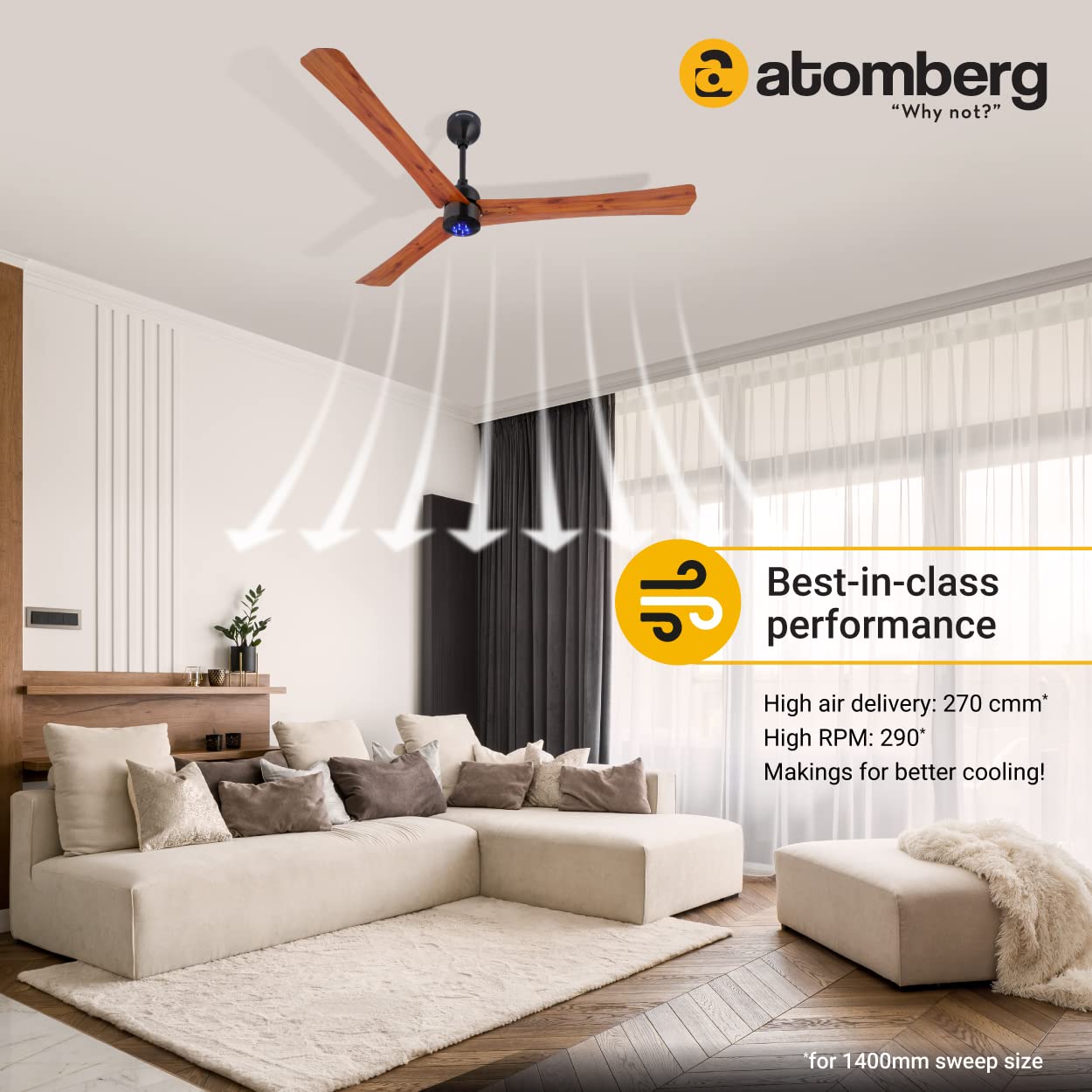 Atomberg Fan Renesa+ 1400mm Oak Wood