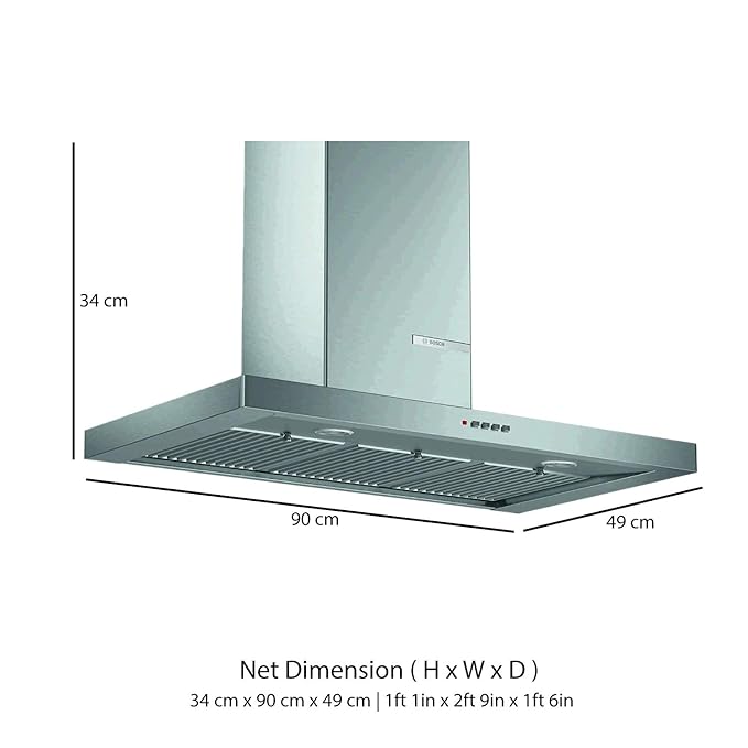 Bosch 90cm 800 m3/hr Chimney (DWB098D50I, 3 Baffle Filters, Steel/Grey)