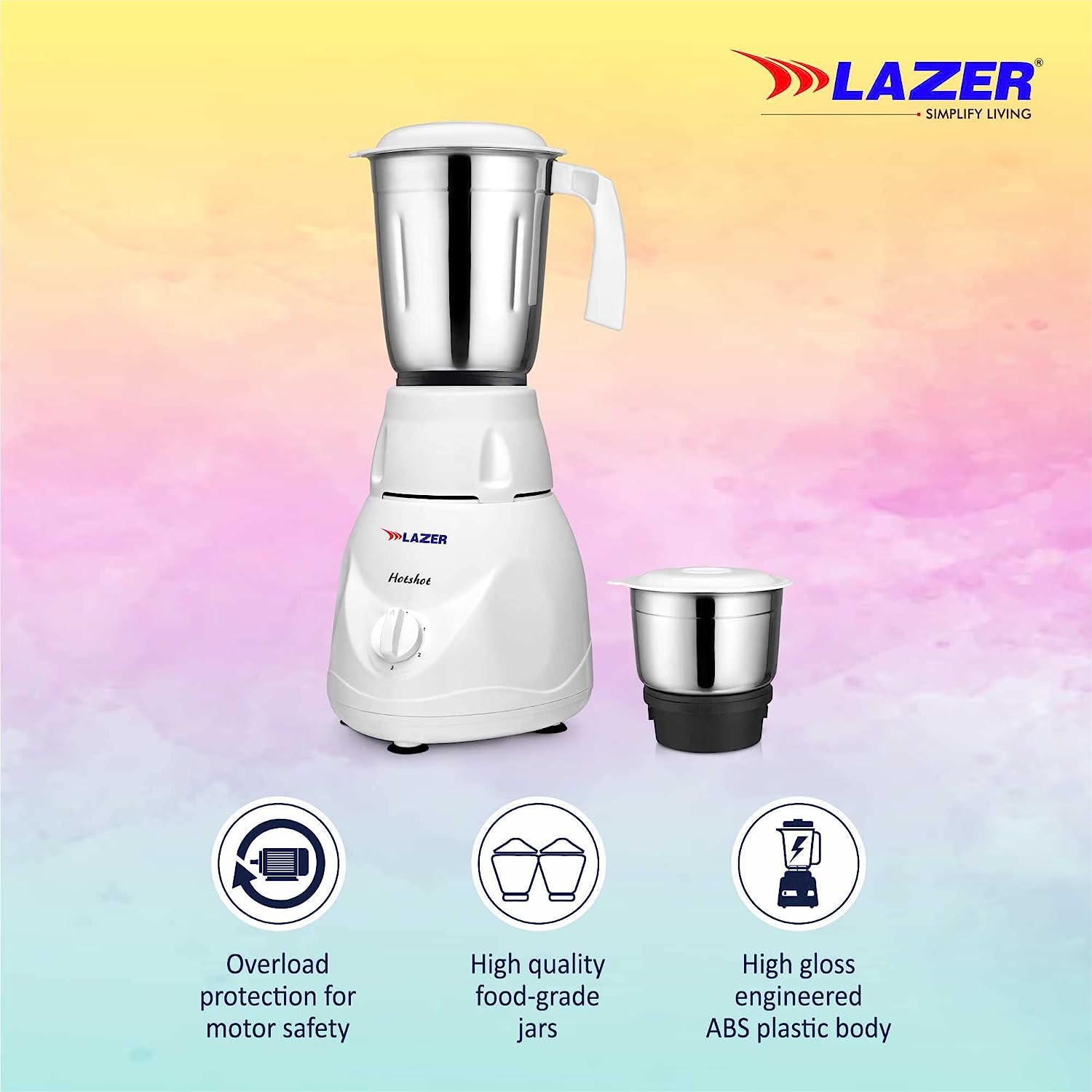 Lazer Hotshot 2 Jars 450W Mixer Grinder (White)