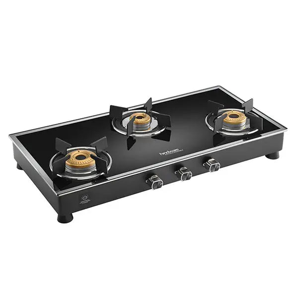 Hindware Gas Stove VEGO 3 Brass Burner Manual Ignition Black