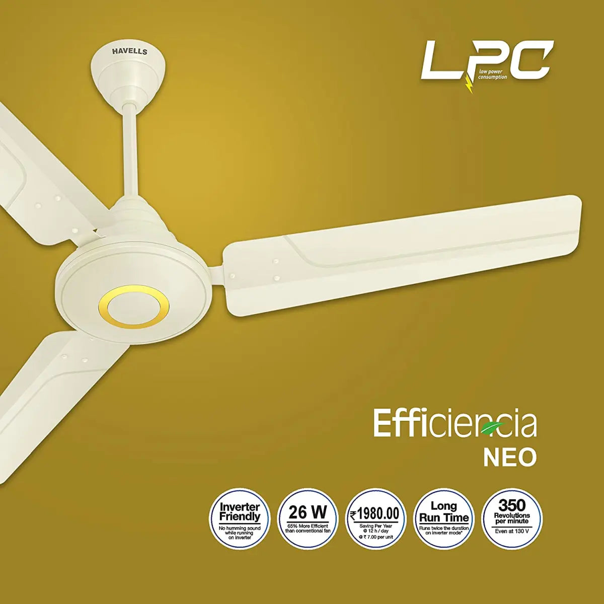 Havells Efficiencia Neo 1200mm BLDC Motor with remote Ceiling Fan (Ivory)