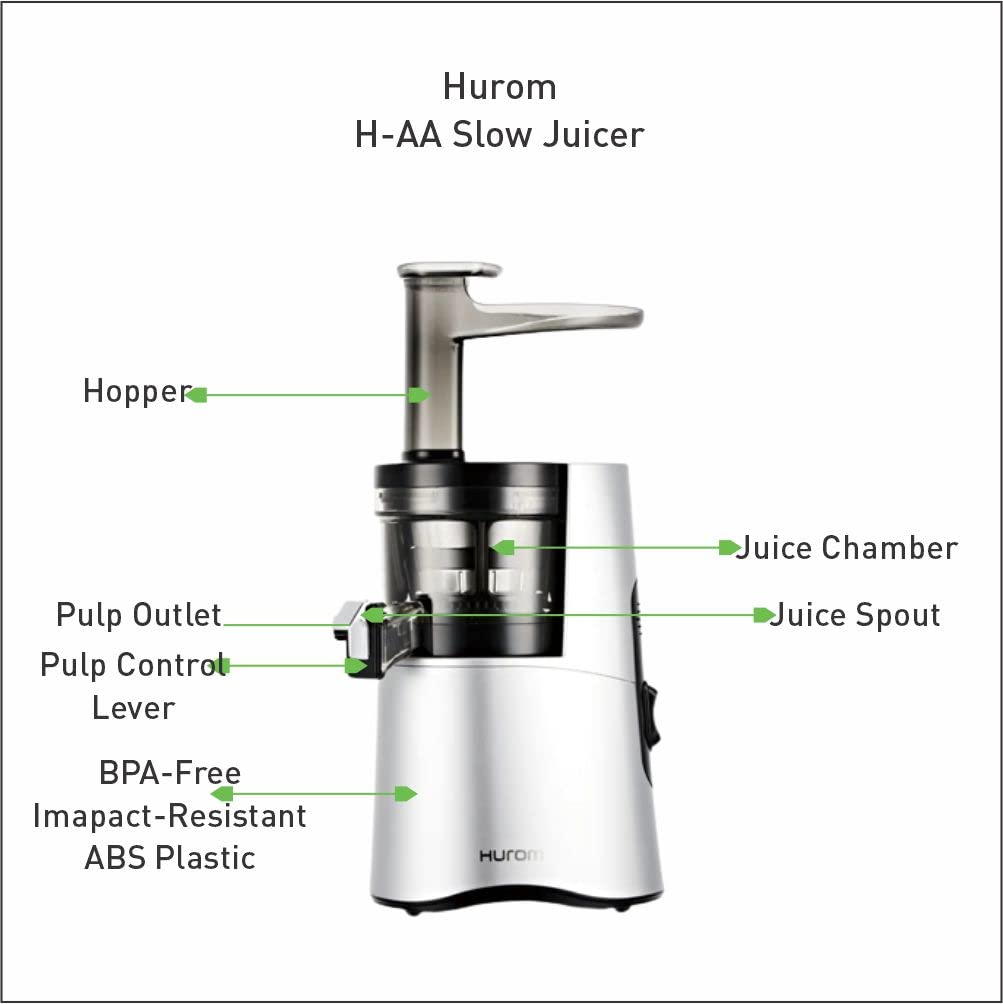 Hurom H-AA Slow Cold Press Juicer Slow Squeeze Alpha Technology All-in-One Juicer make Juice, smoothies, nut milk, sorbet. Easy to Clean Slow Juicer Made in Korea Matte Silver