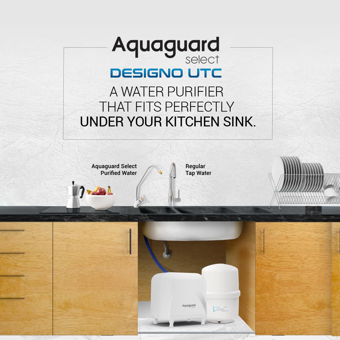 Aquaguard Select Designo 9-Stage Under The Counter Water Purifier | RO+UV+Active Copper Tech | Taste Adjuster | 8L Storage | Inbuilt Pressure Pump | Suitable for Tanker, Borewell & Municipal