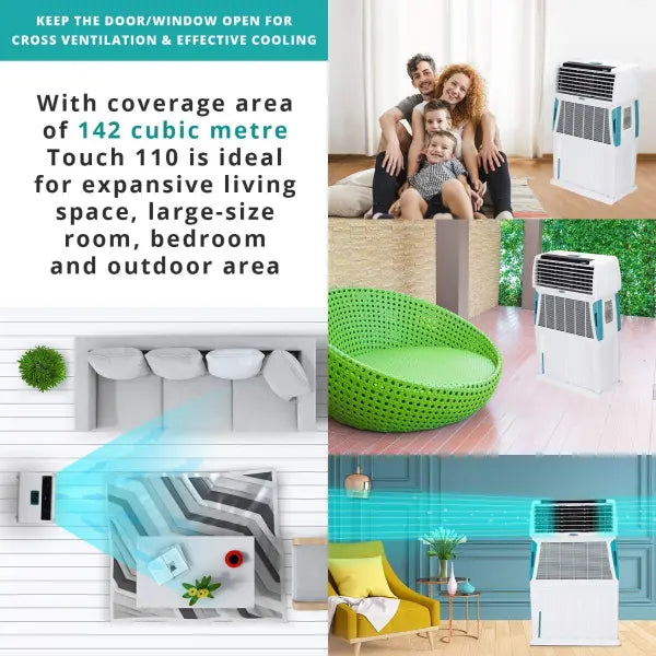 Symphony Touch 110 Room Air Cooler 110-litres, with Remote (White)