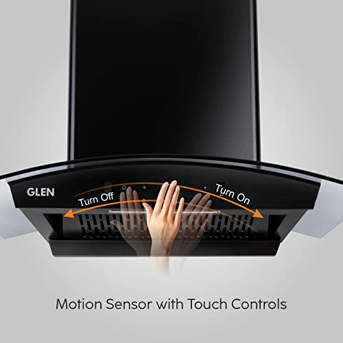 Glen Auto Clean Curved Glass Filter less Kitchen Chimney, with Motion Sensor 60cm, 1200 m3/h, Black, 1 Year on product and 5 Year on motor BY GLEN (6058 BL Auto Clean)