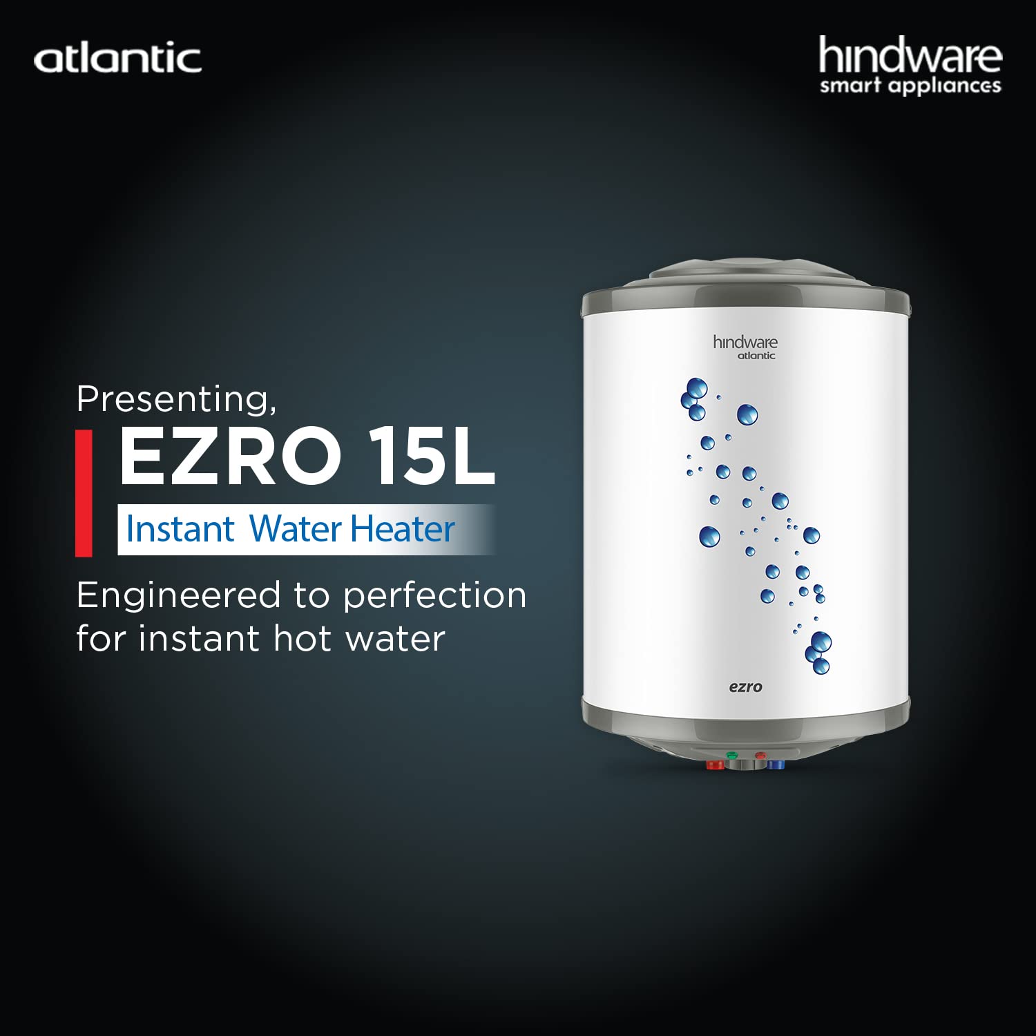 Hindware Atlantic Ezro 15L Storage Water Heater, White (1501Gdd), Wall Mounting