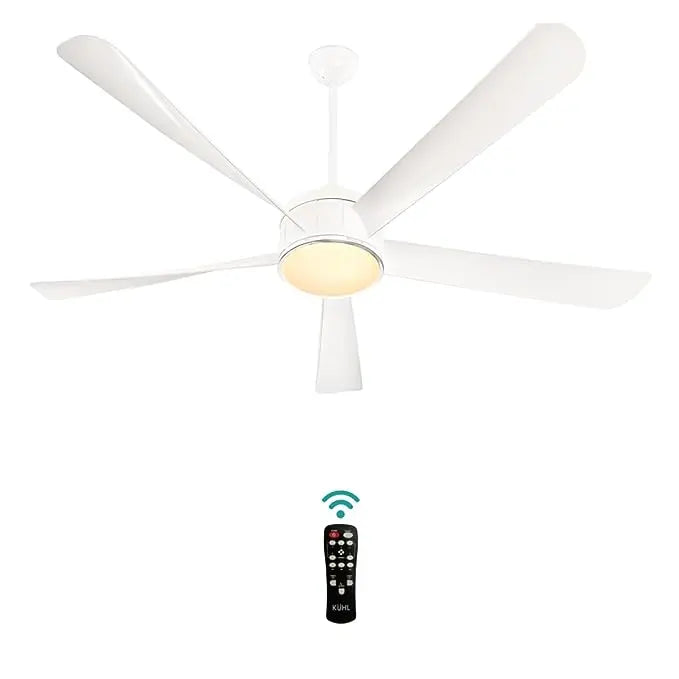 KUHL Platin D15 Stylish BLDC Fan | Low Power 30W | High Air Flow | 5 Aerodynamic ABS Blades Down Light | 1200 mm sweep | Operate on Remote-Mobile-Alexa | Reverse Mode |5 Star Rated|White
