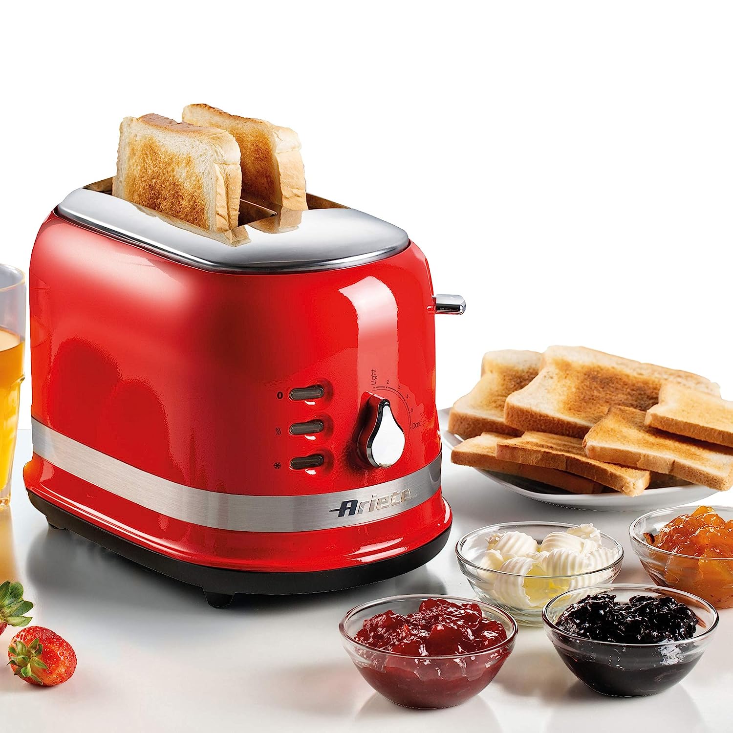 Ariete 0149B Moderna 2 Slice Toaster, Defrost, Heating & Cooking Function, Red