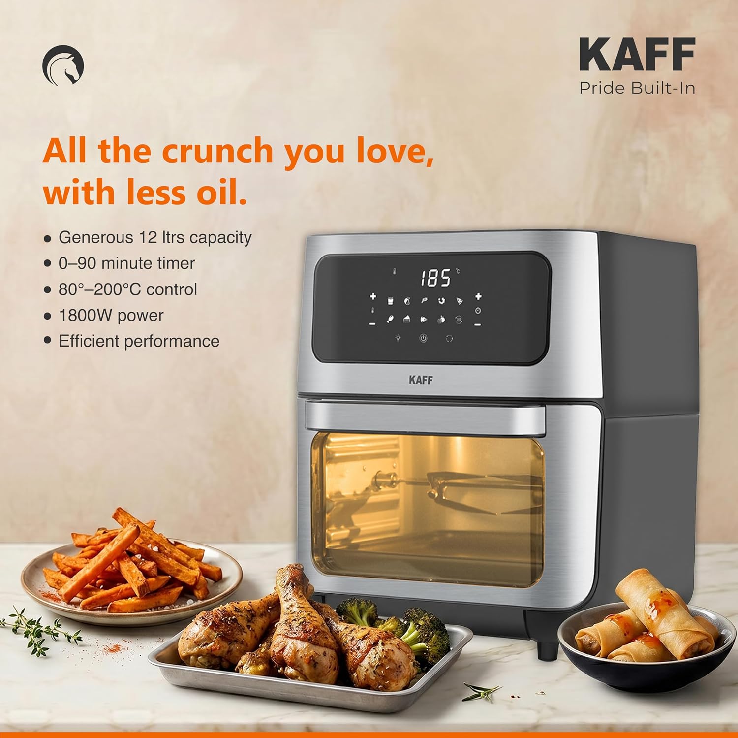 Kaff 12L Digital Air Fryer Oven with Rotisserie | 1800W Oil Free Air Fryer KFR12