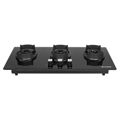 Faber 3 Burner 80cm Eros Hob |Auto-Ignition|Metal Knobs| Cast Iron Pan Support |Hob/Cooktop Hybrid| Black Glass Finish |5 Yrs Warranty on Glass & Valve,2 Yrs on Burner by Faber|Hob Eros IND 8