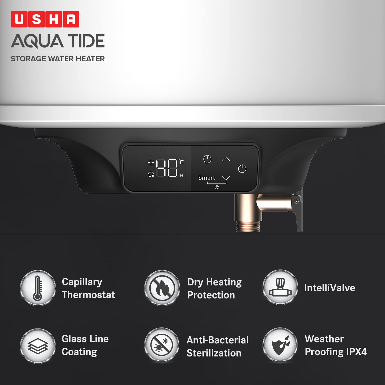 Usha Aqua Tide 25 Litre 5 Star Digital Storage Water Heater (White), Wall Mounting