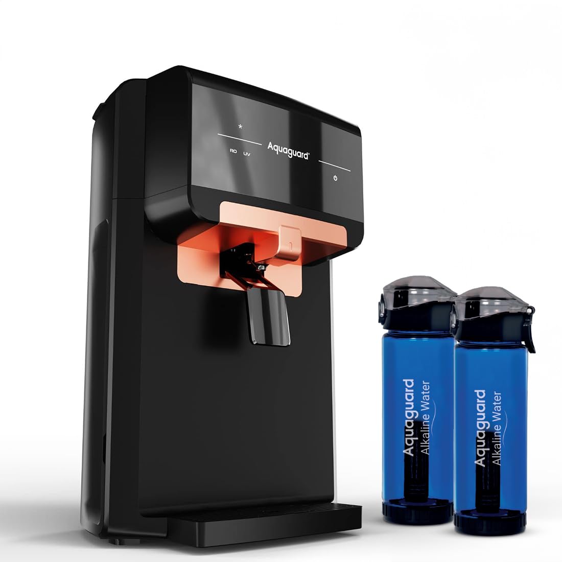 Aquaguard Eden Stainless Steel Tank 9-Stage RO Water Purifier with 2 Complimentary Alkaline Water Bottles | RO+UV+Active Copper Tech | Taste Adjuster | Suitable for Tanker, Borewell & Municip