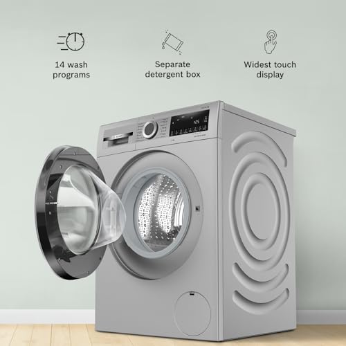 Bosch 10kg 5 Star Anti Stain & AI Active Water Plus Fully Automatic Front Load Washing Machine with Built in Heater (WGA252ZSIN, Pretreatment, Iron Steam Assist & Allergy Plus, Silver)
