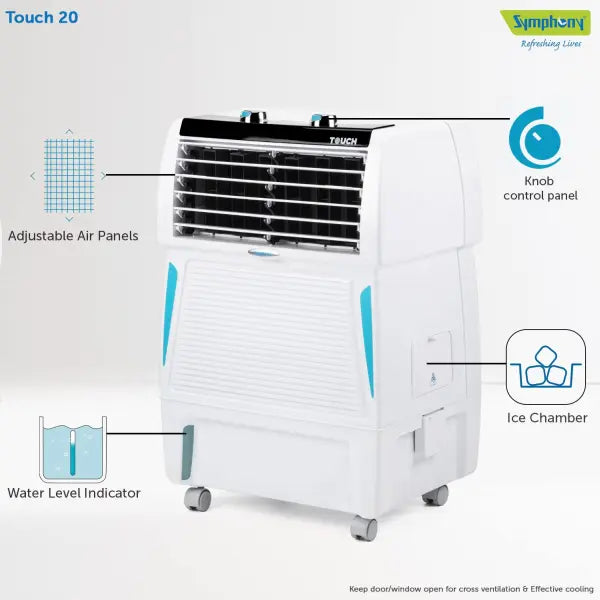 Symphony Touch 20 Personal Room Air Cooler 20-litres, Honeycomb Pad