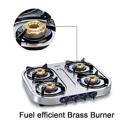 Glen 4 Burner Stainless Steel Gas Stove 1 High Flame 3 Brass Burners 2 year warranty (1044 HF)