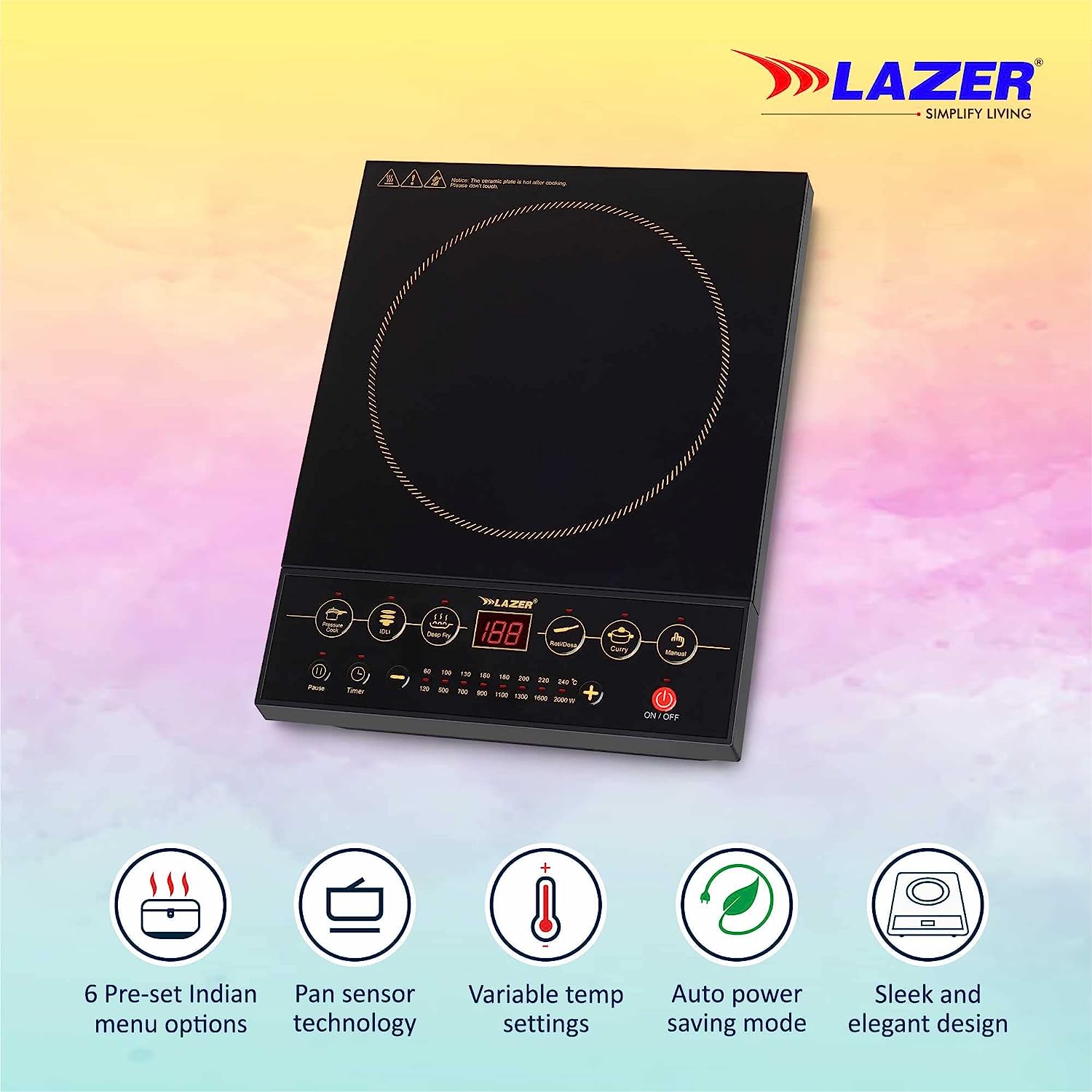 Lazer Stellar 2000 Watts Glass Induction Cooktop With Digital Display (Black)