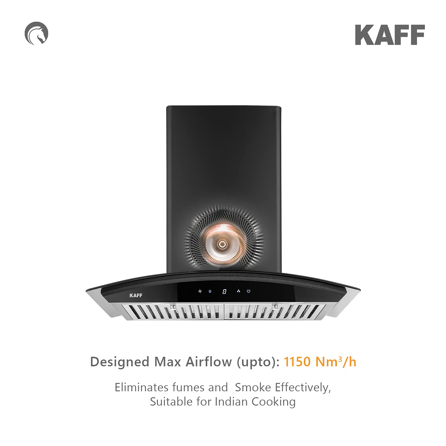 KAFF MILA DHC 60 Kitchen chimney in size 60cm, designed max airflow 1150 m3/hr Auto Clean Chimney, 2 Baffle Filter, Black finish