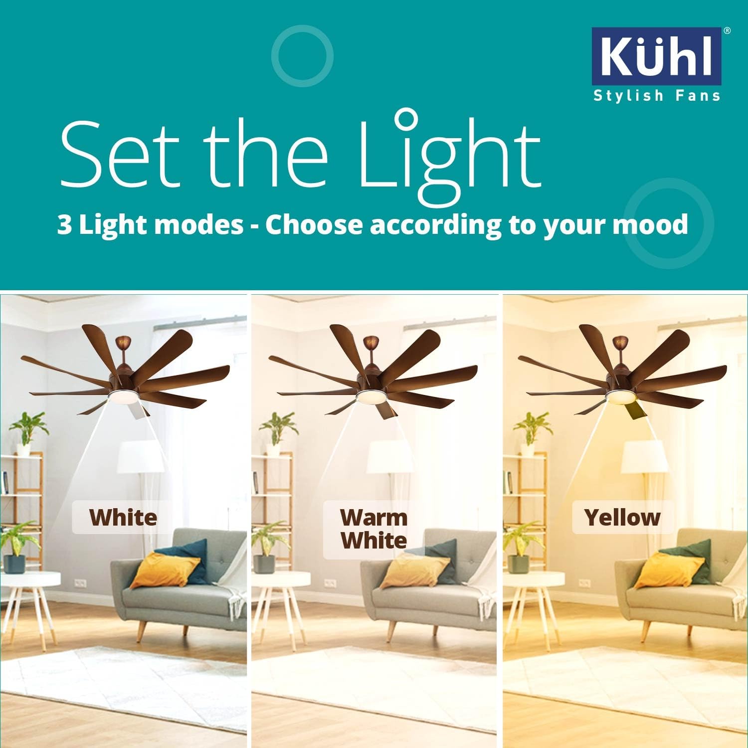 KUHL Platin D8 1200mm Stylish Power Saving BLDC Ceiling Fan with Remote | Down Light | 30W | 5 Star | High Air Flow | Low Noise | IoT – Operate via Mobile & Alexa | Reverse Mode | Copper