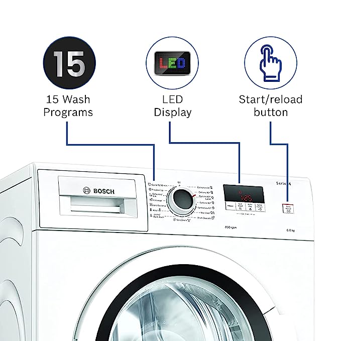 Bosch 6Kg 5 Star Touch Control Fully Automaic Front Loading Washing Machine With Heater (WLJ 16061IN, White)