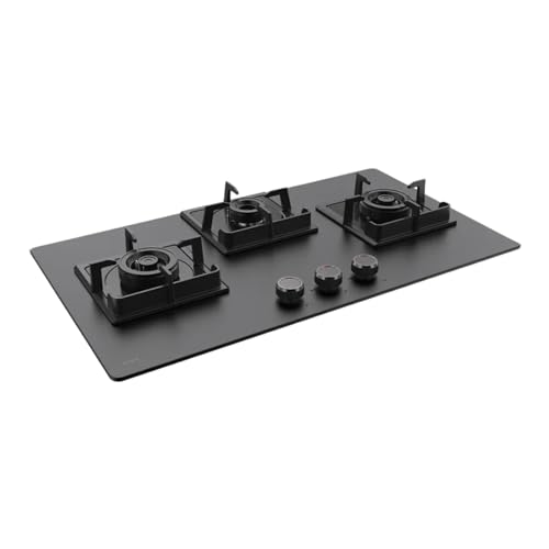 Kaff NYG 783B High Efficiency Full Brass Burners, Flame Failure Device, Heavy Duty Cast Iron Pan Support with integrated flame protector, Metal Knob 8mm Premium Matte Black Tempered Glass