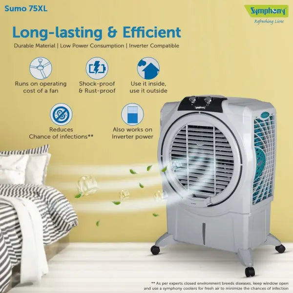 Symphony Sumo 75 XL Powerful Desert Air Cooler 75-litres (Grey)