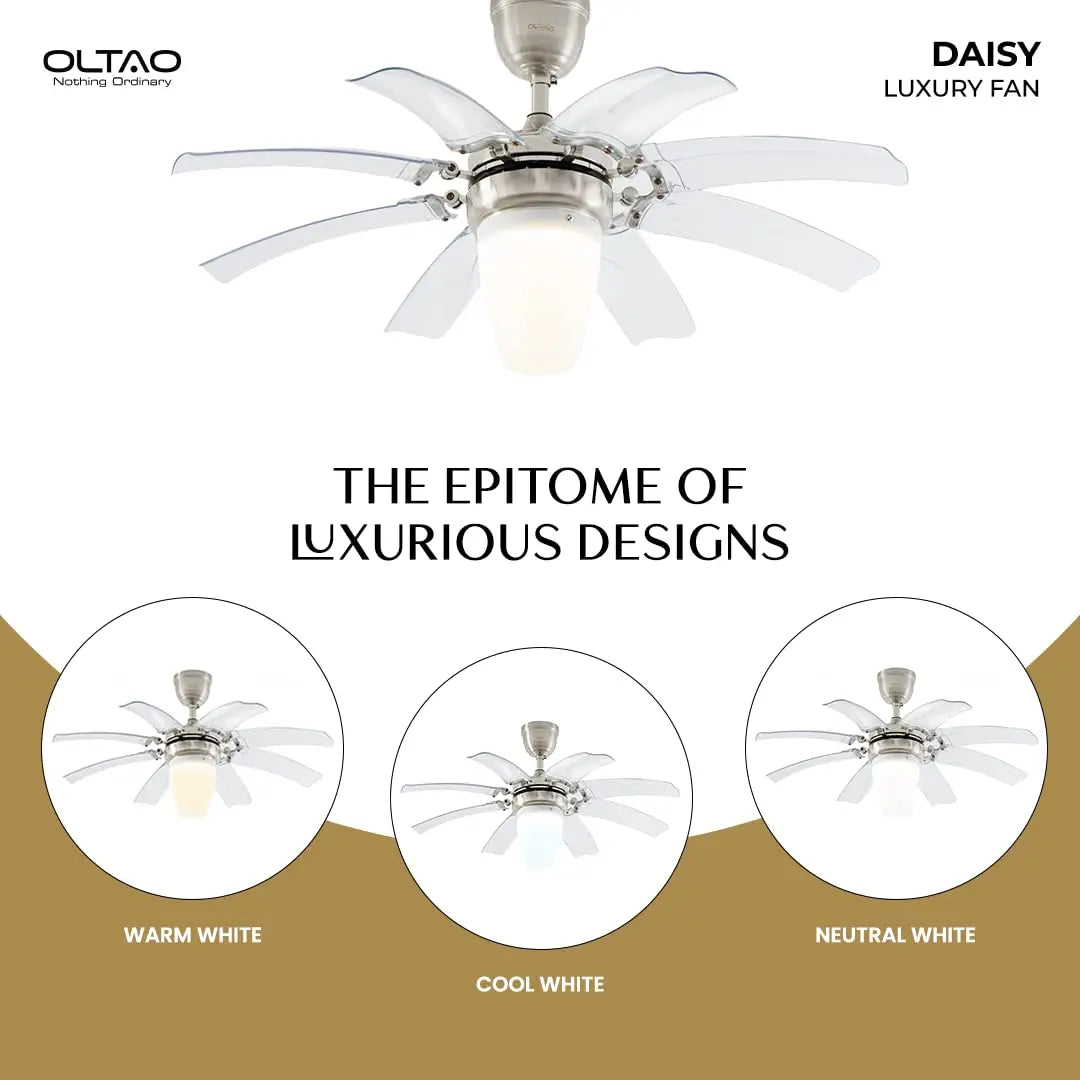 oltao Daisy Chandelier fan with BLDC Motor For Summer winter mode, 8 Retractable Blades, LED Light And Remote