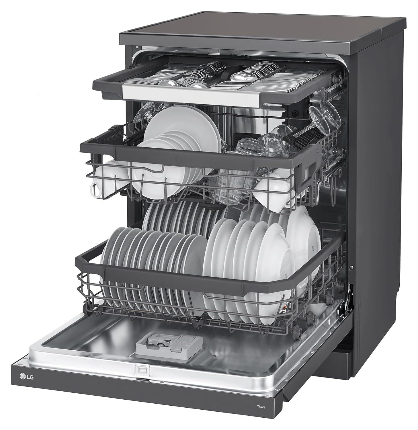 LG 15 Place Settings with TrueSteam Technology Freestanding Dishwasher (DFB435FM, Matte Black, Auto Open Door, QuadWash, EasyRack Plus-Easy to load all types of utensils, Direct Drive Motor & Wi-Fi)