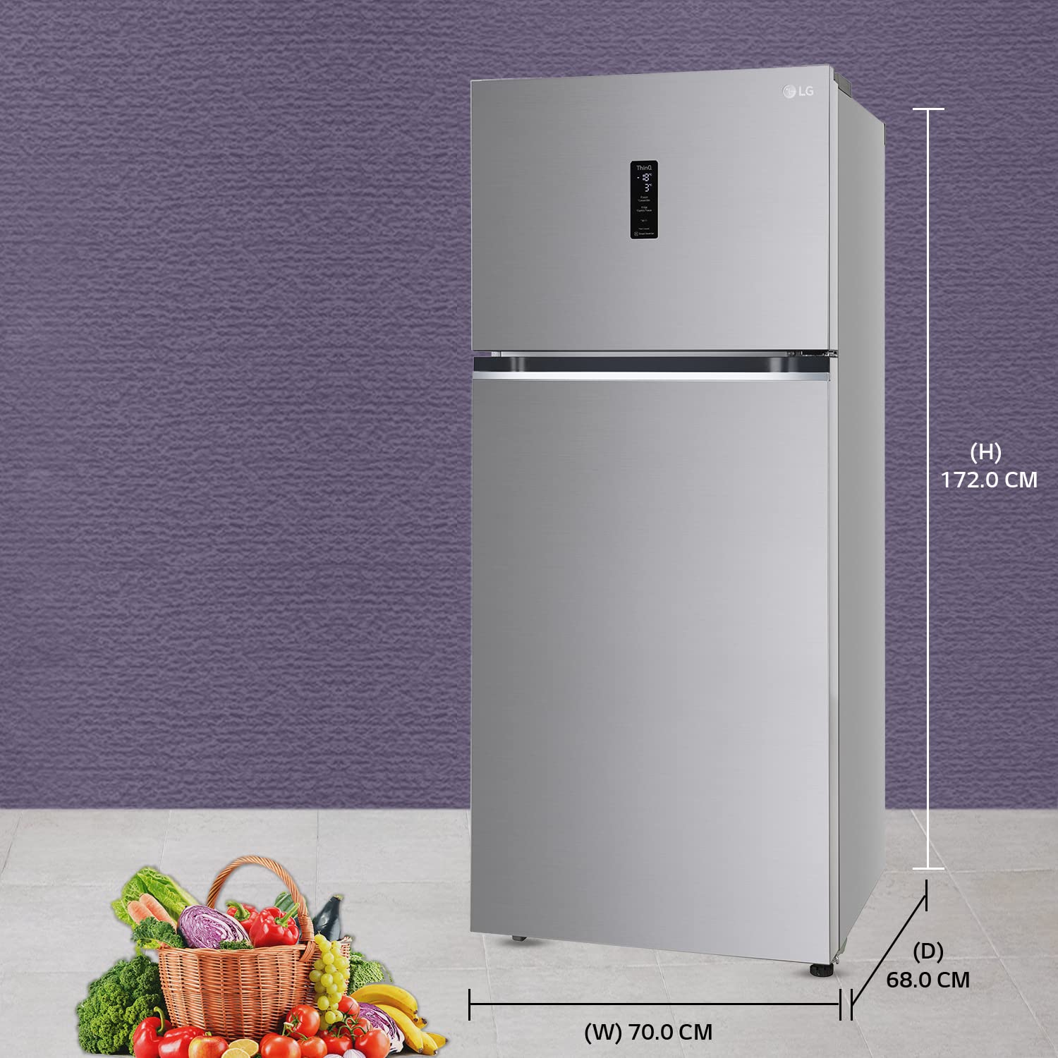 LG 380 L 3 Star Frost-Free Smart Inverter Wi-Fi Double Door Refrigerator (GL-T412VPZX, Shiny Steel, Convertible & Door Cooling+, Gross Volume- 408 L)