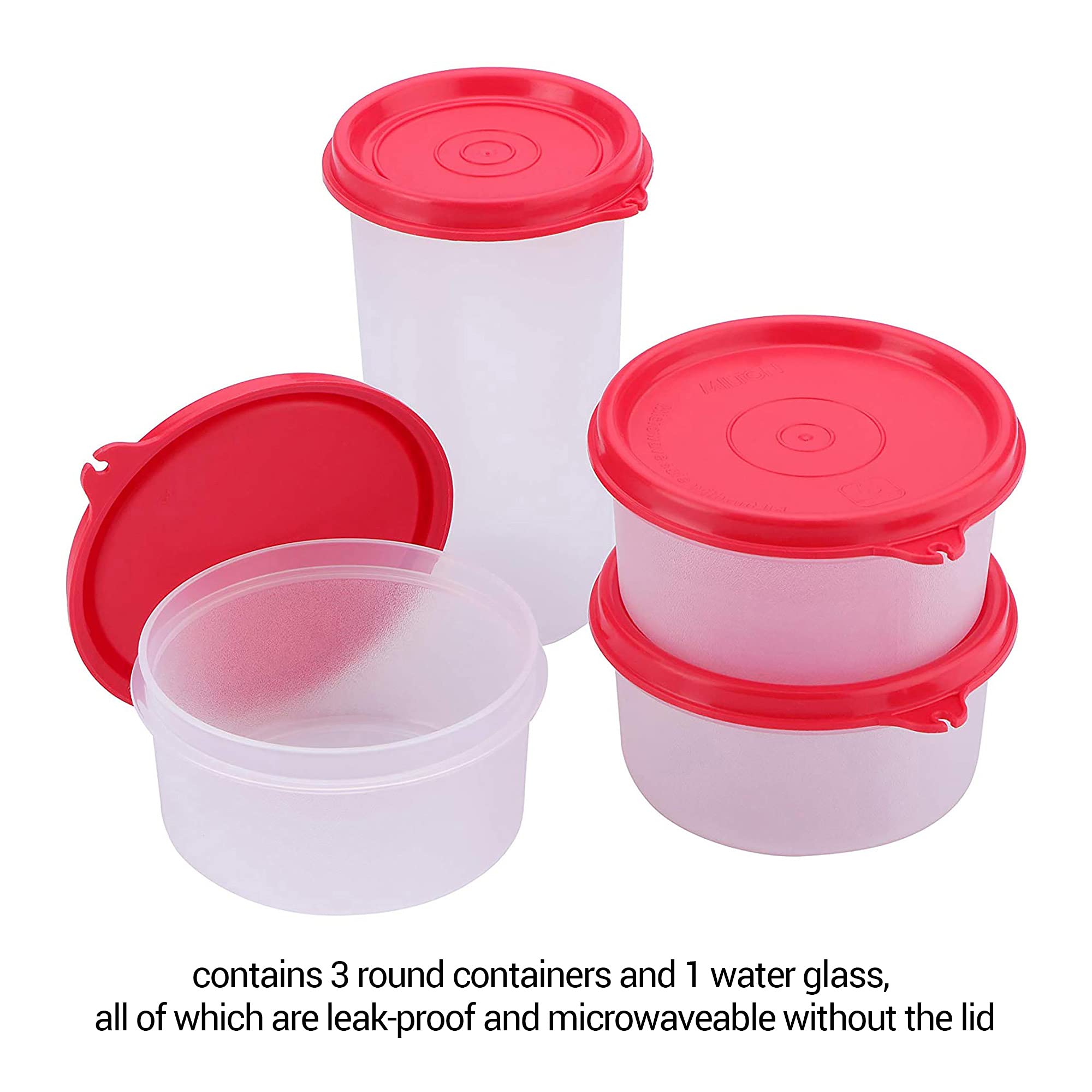MILTON New Meal Combi Lunch Box, 3 Containers, 280 ml Each and 1 Tumbler, 400 ml, Red | Food Grade | Light Weight | Dishwasher Safe | Microwave Safe | Easy to Carry | Leak Proof | BPA Free