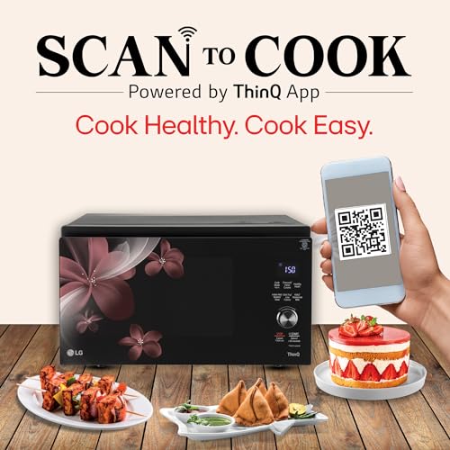 LG 32 L Scan to Cook Wi-Fi Enabled Charcoal Convection Healthy Microwave Oven (MJEN326PKW, Black, Heart Friendly Recipes & 360° Motorised Rotisserie)