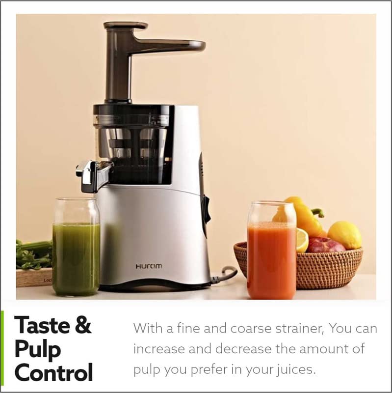 Hurom H-AA Slow Cold Press Juicer Slow Squeeze Alpha Technology All-in-One Juicer make Juice, smoothies, nut milk, sorbet. Easy to Clean Slow Juicer Made in Korea Matte Silver