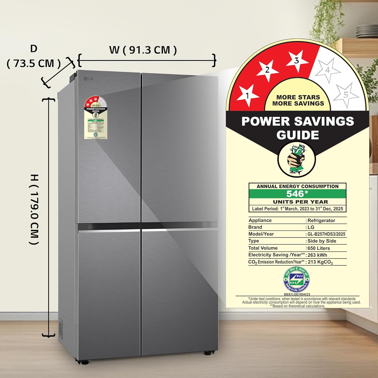 LG 650L 3-Star Smart Inverter Compressor Convertible Refrigerator (GL-B257HDS3, Dazzle Steel)