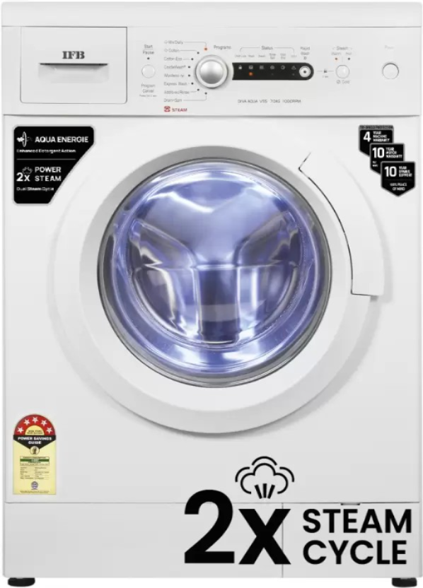 IFB 7 kg 5 Star 2X Power Steam,Hard Water Wash Fully Automatic Front Load Washing Machine with In-built Heater White (Diva Aqua VSS 7010)