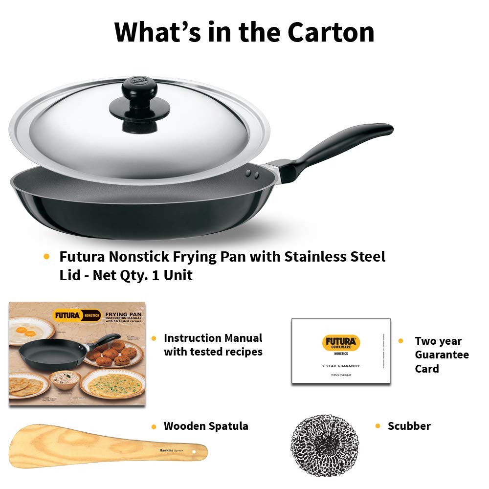Hawkins Futura 28 cm Frying Pan, Non Stick Fry Pan with Stainless Steel Lid, Big Frying Pan, Black (NF28S)