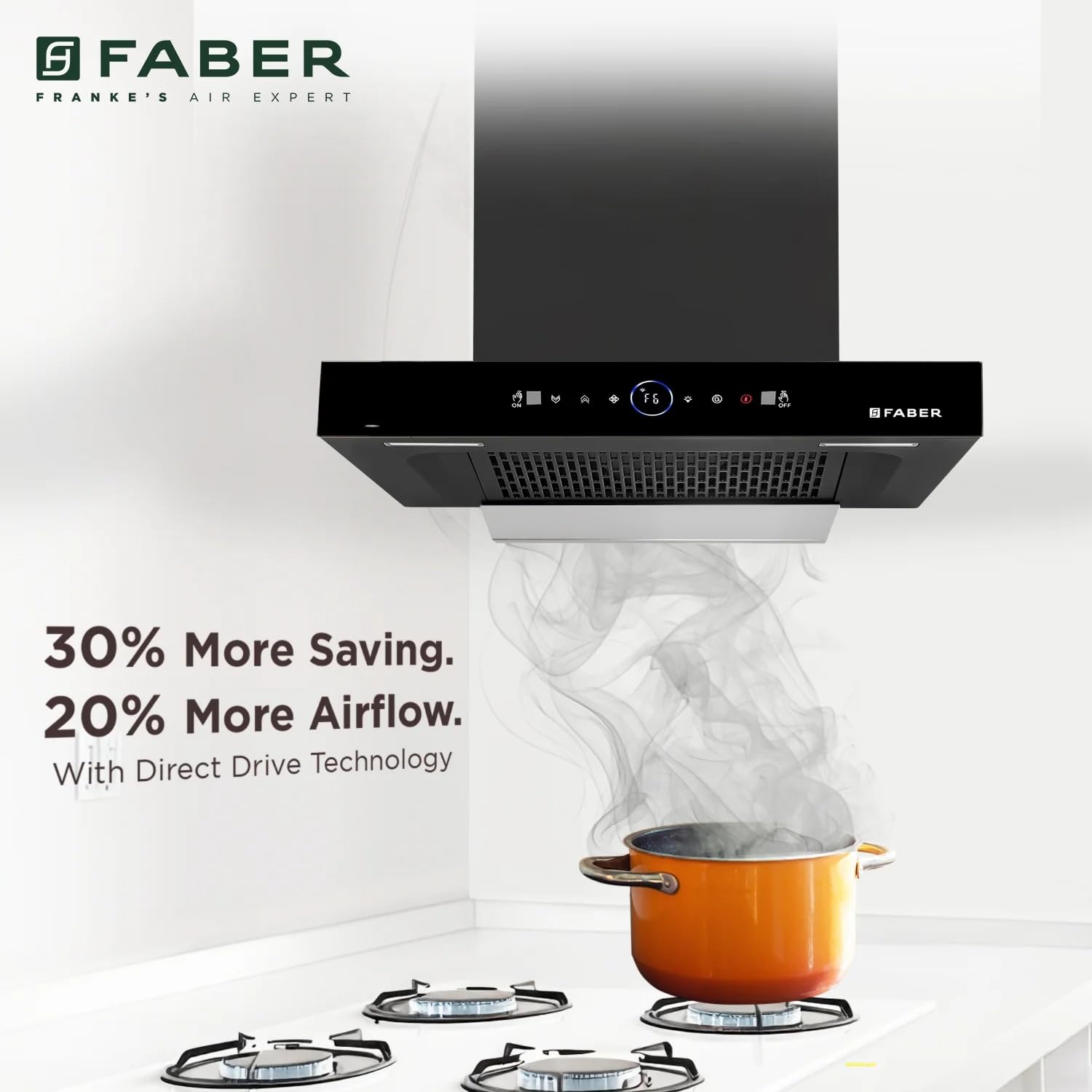 Faber 1500 m³/hr Autoclean Kitchen Chimney (HOOD DAZZLE BLDC FL HC BK 90, Filterless, Touch & Gesture, Remote, Black)
