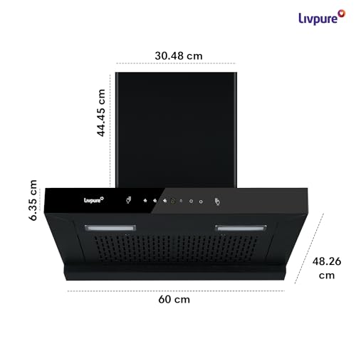 Livpure Fenix 60 1400 m3/hr T-Shape | Filterless Auto Clean Kitchen Chimney with Oil collector |10 Year Warranty On Motor (2 Year Comprehensive) by Livpure, (Touch & Gesture Control, Black)