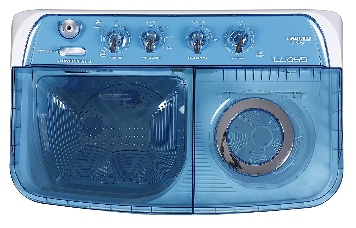 Lloyd Havells-Lloyd 8 Kg 5 Star Semi-Automatic Top Load Washing Machine (LWMS80BDB Blue, Active Soak)